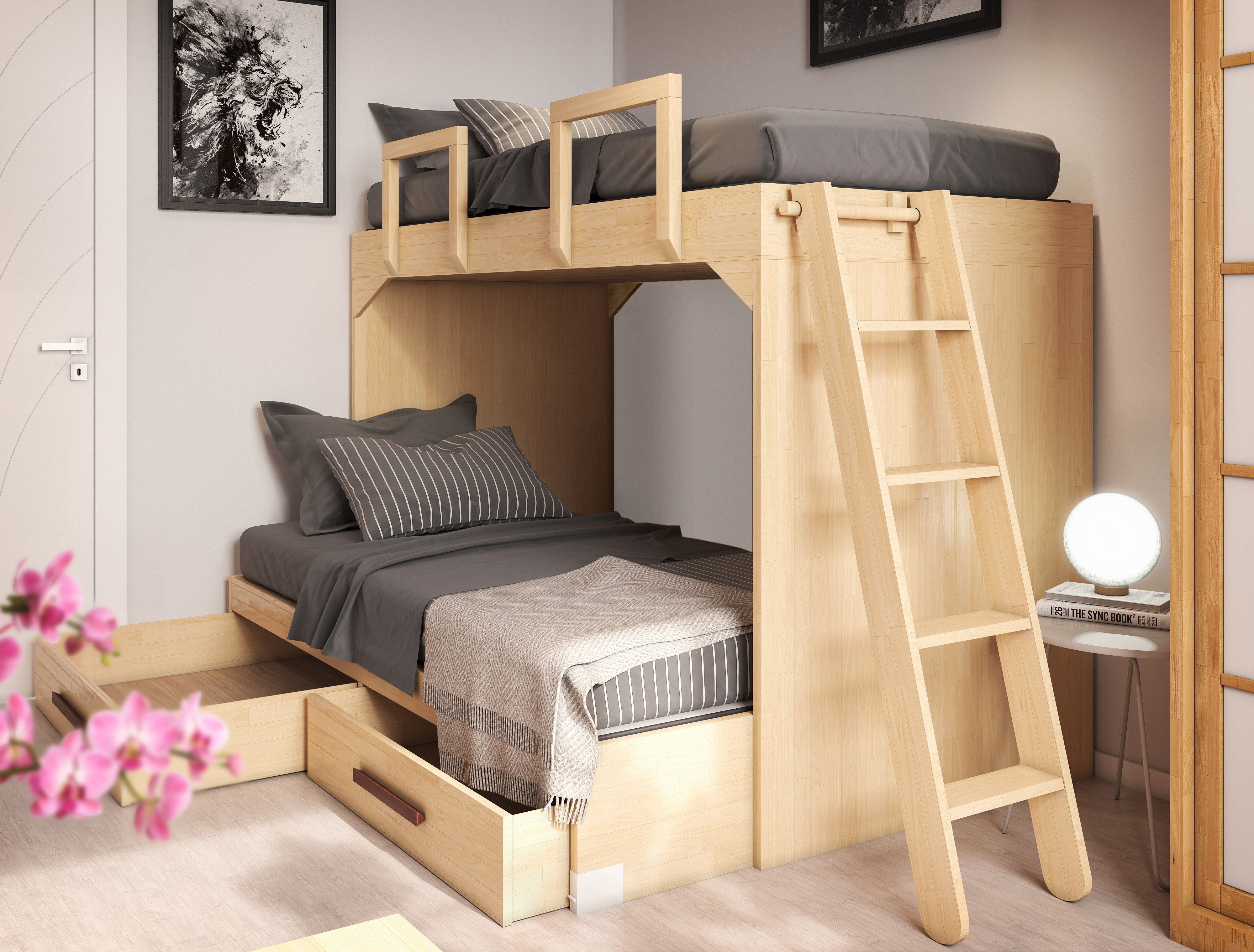 Lit superposé sapziobed avec tiroirs – lit inférieur coulissant